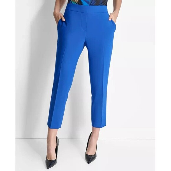 DKNY Women's Elasticated-Back Slim-Leg Ankle Pants Royal Blue Size 2 - Picture 1 of 10